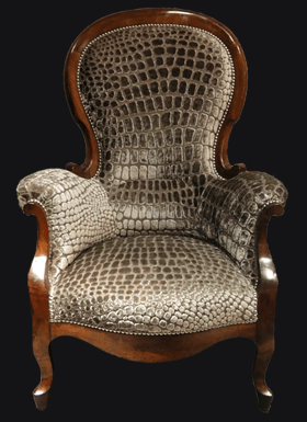 fauteuil crapeau avec tissu style crocodile